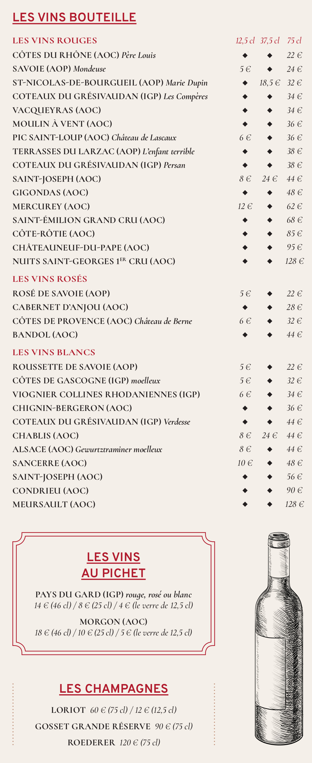 La carte des vins