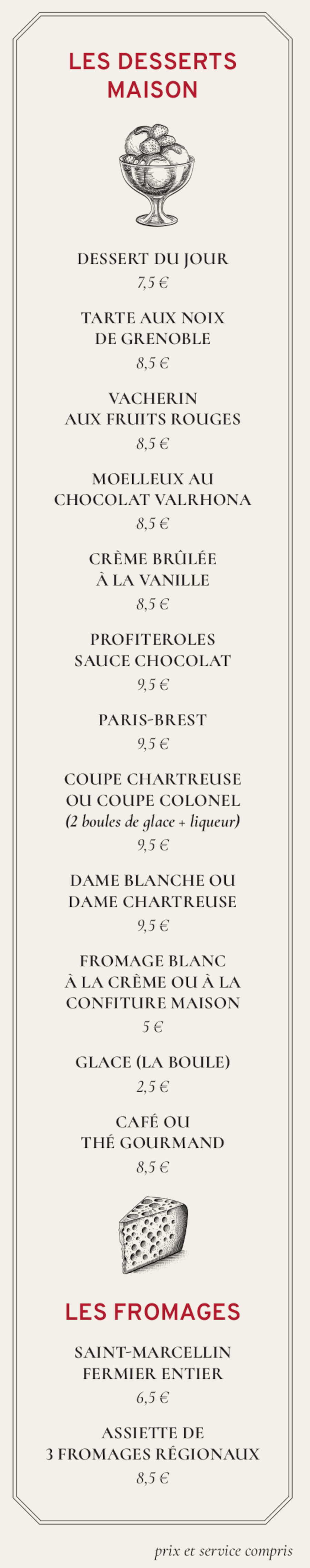 Nos desserts et fromages